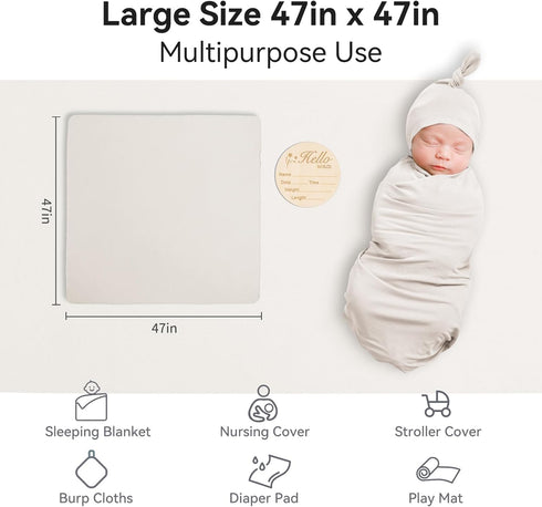 BubblePanda Blanket,2 Pack 47 47 Inch, Rayon Made from Bamboo Baby Swaddle Soft & Breathable Receiving Blankets