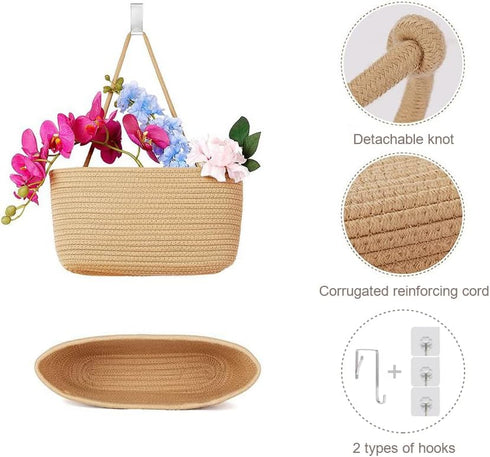3-Tier TeoKJ Over the Door Hanging Basket, Woven Cotton Wall-Mounted Storage Organizer Bag Decorative Hanging Nursery