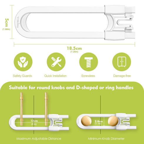 6 Pack Adjustable Cabinet Locks for Babies, U-Shaped Baby Proofing Child Locks for Cabinets, Drawers, Fridge