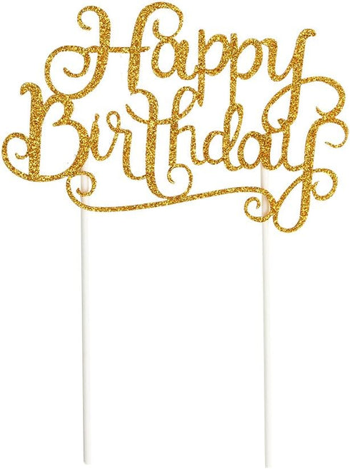 PALASASA Happy Birthday Cake Toppers Gold Glitter Letters "Happy Birthday" and Love Star, Party Decorations, Set of 7
