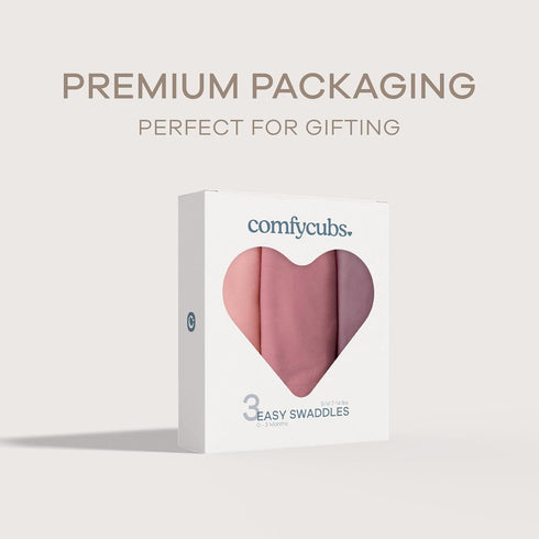 3 Pack 100% 0-3 Mulberry Comfy Cubs Easy Swaddle Blanket, - Cotton Newborn Wrap, Small for Months Infants, Breathable