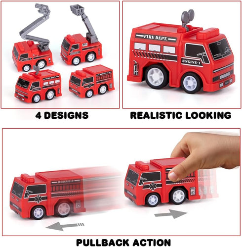 Pullback Pack 24) 3+ ArtCreativity Mini Fire Truck Toys (Bulk of Firefighter Birthday Party Supplies, Firetruck