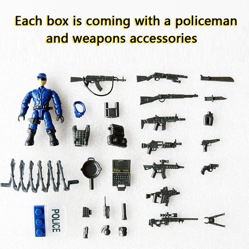 8 PCS Building Block City Policeman Action Mini-Figures with Military Weapons Accessories, SWAT Model Toys for Boys