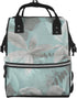 FHEDVBN Mint Gray Leaves Diaper Bag Backpack for Women Multifunction Waterproof Mummy Backpacks