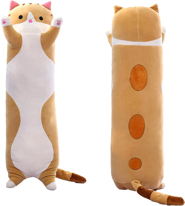 Long Cat Plush Pillow, Brown Cat Body Pillow, Soft Plushies Kawaii Stuffed Kitten Toy for Kids, Girlfriend (Brown, 43.3