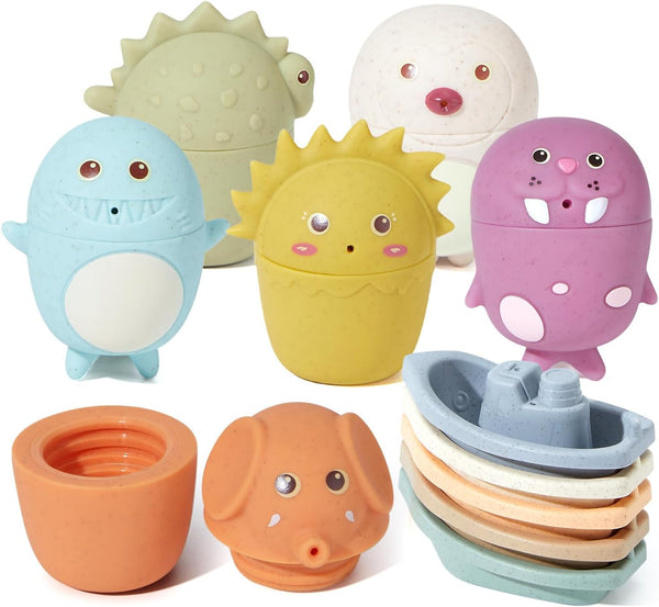 Baby Bath Toys, 11-Piece Water Table Toys with Floating Boats for Toddlers 1-3, Dishwasher Safe Infant Gifts