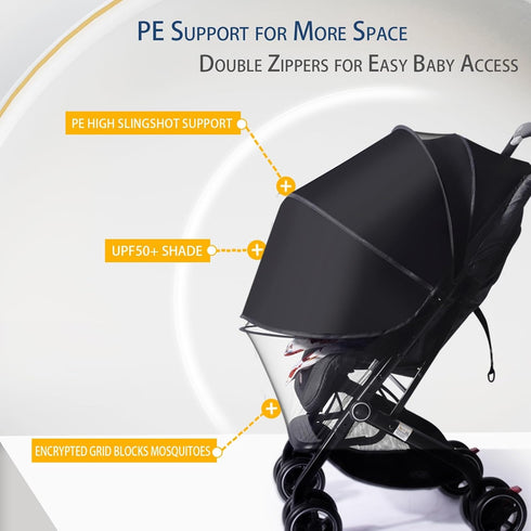 UPF50+ 2-in-1 3D Sunshade Stroller Cover, Stroller Sun Shade with Two-Way Zipper, Universal Breathable Baby Mosquito