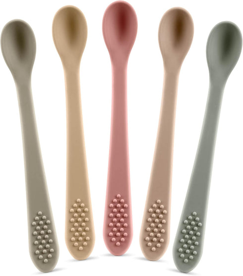 First Stage Silicone Baby Spoon – Self Feeding Baby Utensils – Soft & Gentle on Gums - BPA Free (Pastel4)