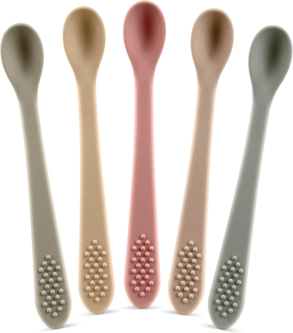 First Stage Silicone Baby Spoon – Self Feeding Baby Utensils – Soft & Gentle on Gums - BPA Free (Pastel4)
