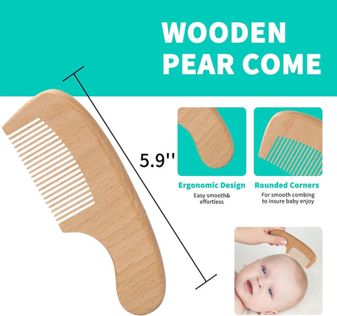 Set, Set+ Goat Baby Hair Brush Wooden Comb Massage Scalp Comb, Safe Natural Hair Care Kit, Soft Silicone Bath Brush