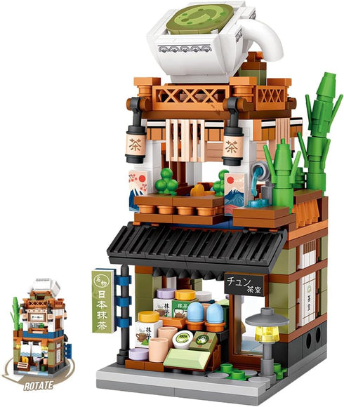 Japanese City Street View Matcha Shop, MOC Creative Mini Building Blocks House
