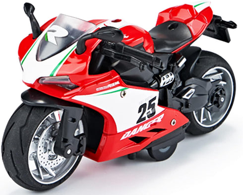 Pull Back Motorcycle Toys with Music Light - Race Motorcycles Gift for Boys 3-8 Years Old (RedWhite)
