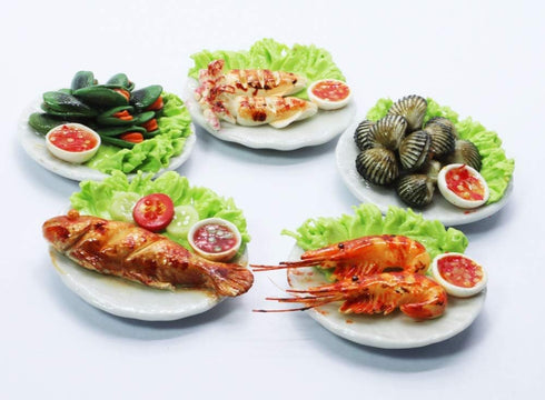 ThaiHonest 5 Mixed Assorted Seafood Dollhouse Miniature Food,Tiny Food