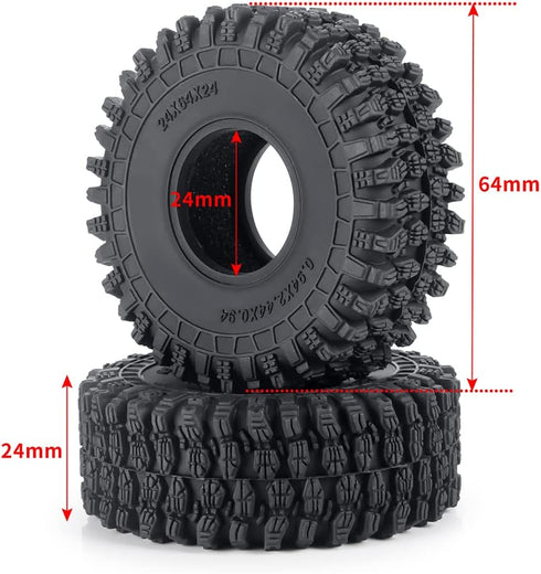4PCS RC Soft Rubber 1.0 Tires 64MM with Foam Insert for 1/18 TRX4M 1/24 SCX24 Upgrades RC Crawler Car