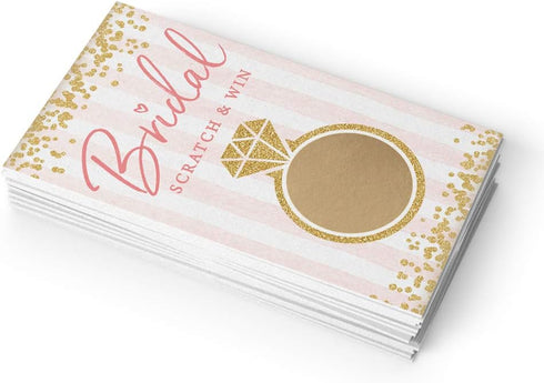 Printed Party Bridal Shower Games - 30 Scratch Off Raffle Cards & Stickers, Fun Pink and Gold Design