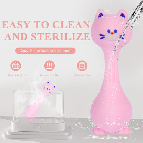 0-12 Baby Rattle Teething Toys Cat Silicone Teether Rattles for Baby Months Food Grade Silicone (Pink)