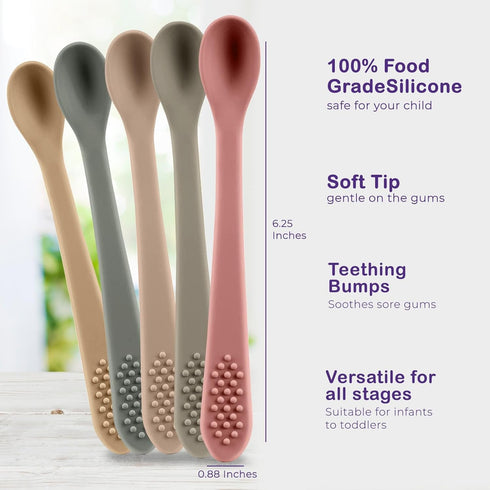 First Stage Silicone Baby Spoon – Self Feeding Baby Utensils – Soft & Gentle on Gums - BPA Free (Pastel4)