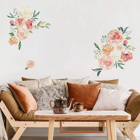 Peony Flowers Wall Stickers DIY Leaves Wall Decals Art Decor for Living Room, Girls Bedrooms