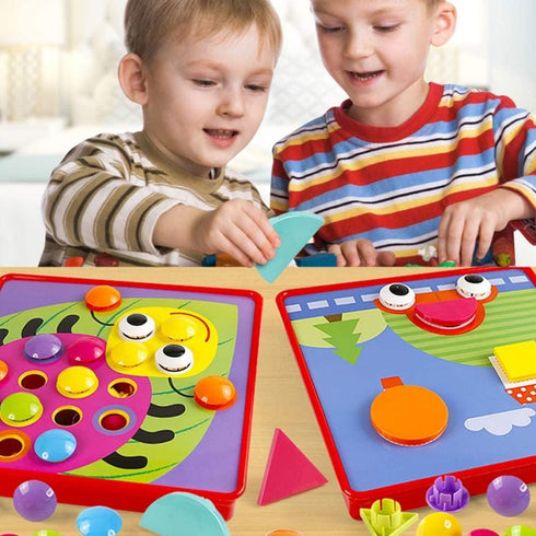 TINOTEEN Button Art Toy for Toddlers, Color Matching Early Learning Educational Mosaic Pegboard with 50 Buttons