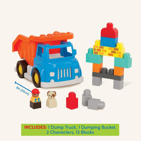Battat Large Building Blocks Set, 80 Colorful Pieces with 8 Wheel Bricks and Zippered Storage Bag, 12 Months +