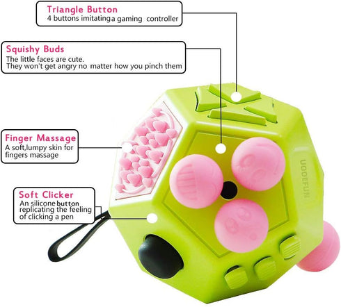 Fidgets Toy, 12 Sided Cube Toys, Autism Relief Stress Cube Toy, Sensory Toy for Children and Adults (Green / A3)