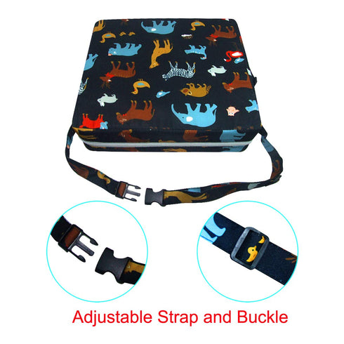 Portable Adjustable Highchair Booster Cushion for Baby Toddler Kids - Dismountable, Washable Thick Seat Pad Mat (Black)