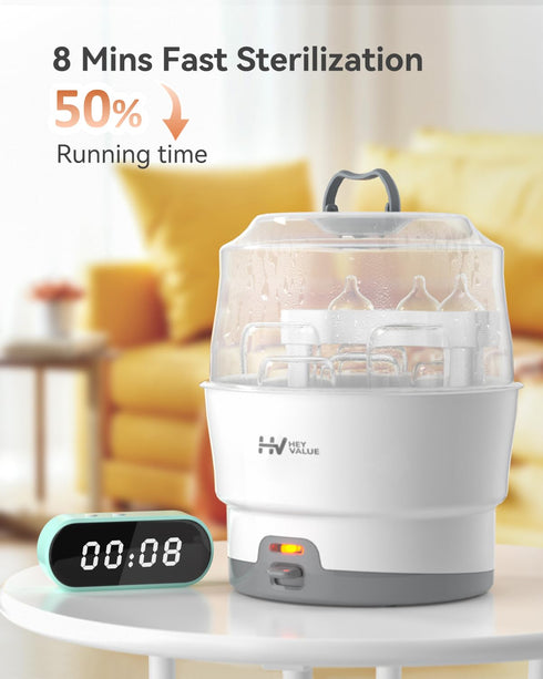 HEYVALUE Ease-Steam Bottle Sterilizer, Compact Baby Bottle Sterilizer, Fast One-Touch Operation (Esterilizador de