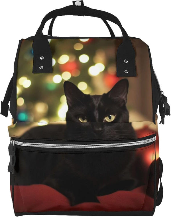FHEDVBN Christmas Black Cat Diaper Bag Backpack for Women Multifunction Waterproof Mummy Backpacks