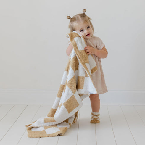 Set Cozy 30x40 Orelle Checkered Baby Blanket & Matching Socks | Plush Baby Blanket | Luxury Ultra-Soft & Receiving