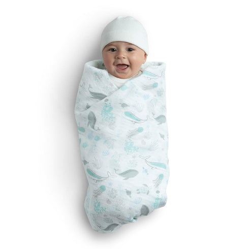 Delta Children 100% Cotton Muslin Baby Receiving Blankets, 47x47 Inches, Pack of 2, Sea Life