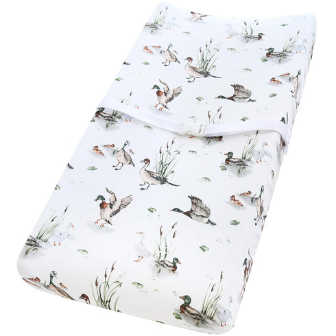 LifeTree Muslin Changing Pad Cover for Baby Girls Boys, Natural Comfort Diaper Change Table Pad Covers, Mallard Duck