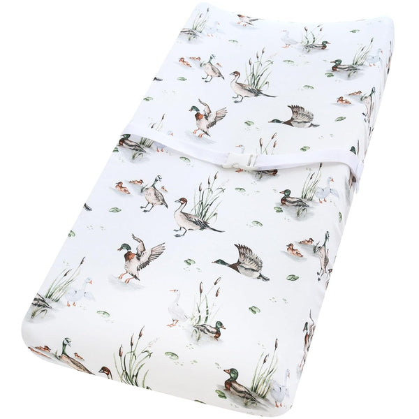 LifeTree Muslin Changing Pad Cover for Baby Girls Boys, Natural Comfort Diaper Change Table Pad Covers, Mallard Duck