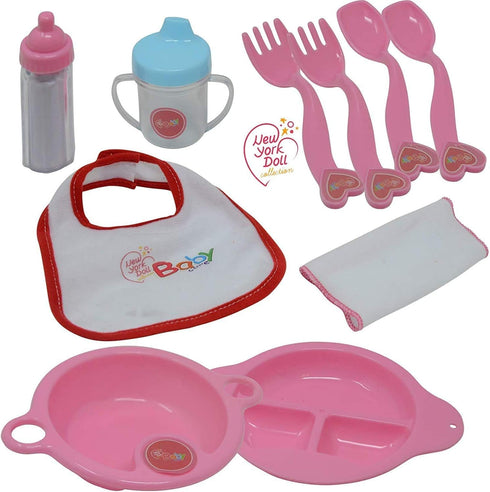 The New York Doll Collection Baby Doll Accessory Set in Zippered Carrying Case for Feeding & Caring