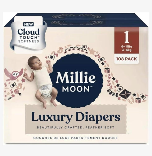 Generic Millie Moon Luxury Diapers, Size 1 Cloud Touch Softness, Feather Soft, (100