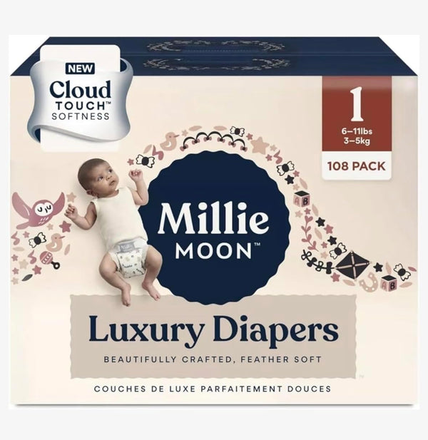 Generic Millie Moon Luxury Diapers, Size 1 Cloud Touch Softness, Feather Soft, (100