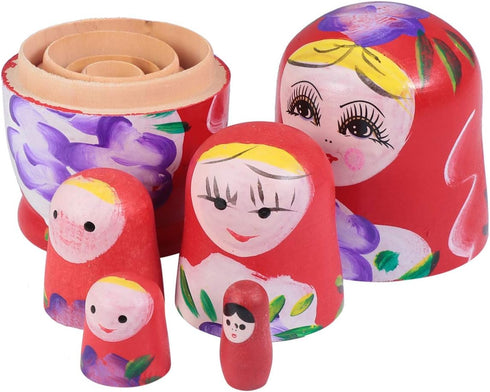 TOYANDONA Russian Nesting Dolls for Kids, Wood Matryoshka Doll Stacking Nested Set, Handmade Girl-Pattern Toys