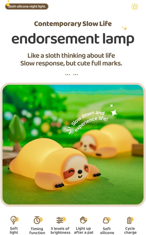 3 Dimmable, Cute Sloth Night Light, Animal Lamp, Food Grade Silicone, Rechargeable, Level Squishy Nursery Nightlight