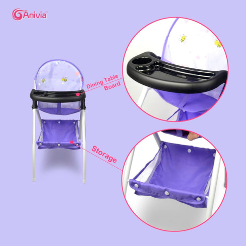 ANIVIA Baby Doll High Chair for Dolls Up to 16'', Purple (DH010-PURPLE)