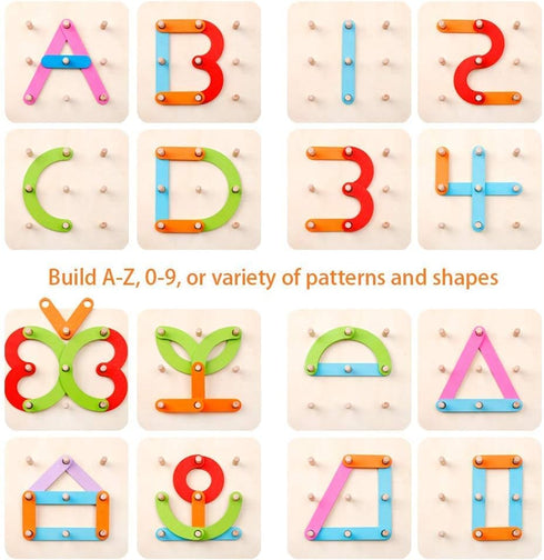 Set Coogam Wooden Letter Number Construction Puzzle Educational Stacking Blocks Toy Shape Color Sorter Pegboard