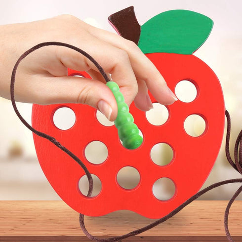Lacing Toy for Toddlers, Fine Motor Skill Educational Activity for 3 Year Old, Wooden Threading Toys for Travel Games