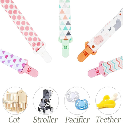 6 Pcs Baby Dummy Strap Clip Pacifier Holder Soother Chains Clips Fit All Soothers, Teething Toys for Boys and Girls