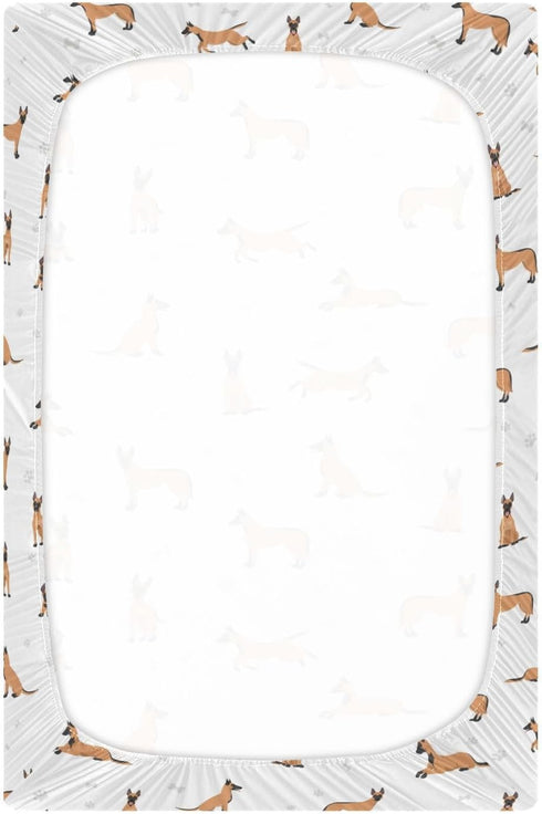CHUROUSY 28x52 Inch Belgian Shepherd Dog Crib Sheets for Boys Girl Belgian Malinois Mattress Cover Cartoon Pet Dog