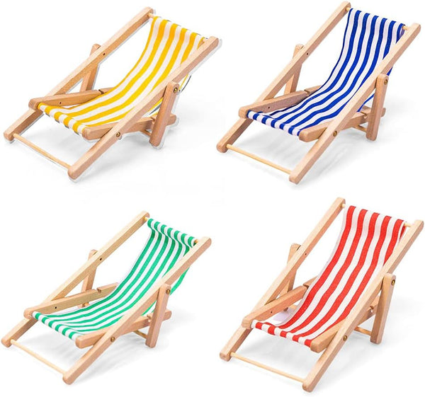 Dollhouse Miniature Furniture Accessories Foldable Wooden Beach Chair Mini Longue Deck Chair