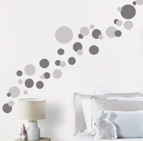 Wall Decor Dots - Polka Dot Wall Decals for Girls Room, Bedroom Kids Art Stickers (Dark & Light Grey)