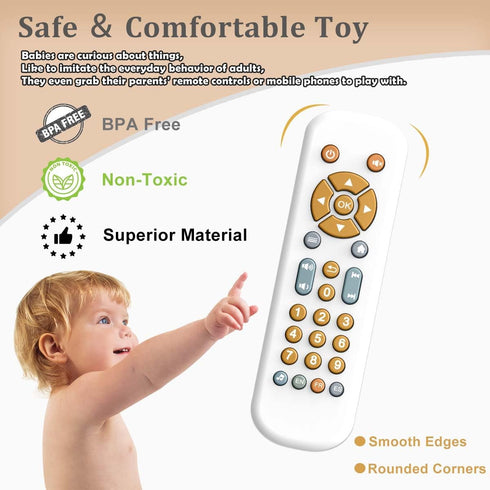 Baby TV Remote Control Toy with Light and Sound, Early Educational Music Toy, Gift for 6 Months+ (White)
