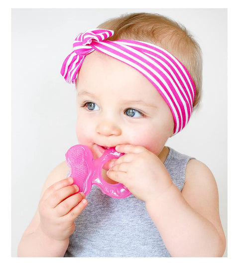 Nuby Silicone Teethe-eez Teether with Bristles, Hygienic Case, Pink
