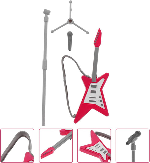 LUOZZY 2 Sets Miniature Musical Instruments, Mini Electric Guitar and Fake Microphone Set, 1/12 Scale Dollhouse