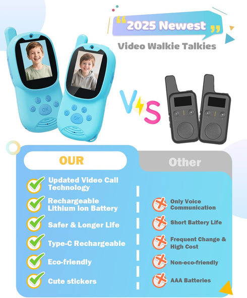 Eveedo Kids,2 Pack 3-12,Portable 4 5 6 7 8 9 Video walkie talkies for Rechargeable Kids Walkie Talkies can Send