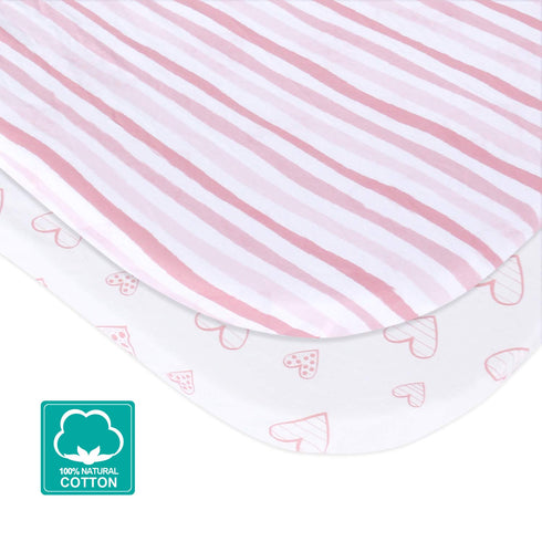 Bassinet Sheets 2 Pack Compatible with Baby Delight Beside Me Dreamer Bassinet, Ultra Soft Pink Print