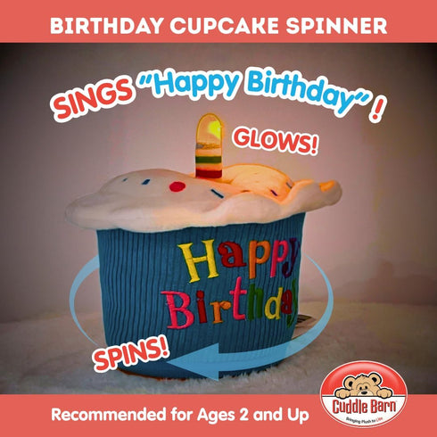 8 inches Cuddle Barn - Birthday Cupcake Spinner | Animated Cupcake Musical Plush Toy Spins and Lights Up to the Song